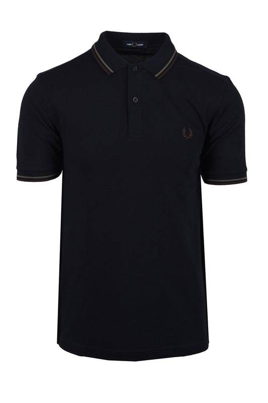 Polo Fred Perry Twin Tipped blu navy/verde corona d'alloro/rosso mattone