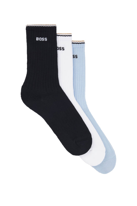 Lot de 3 paires de chaussettes côtelées Boss Strike bleu pâle/bleu marine/blanc