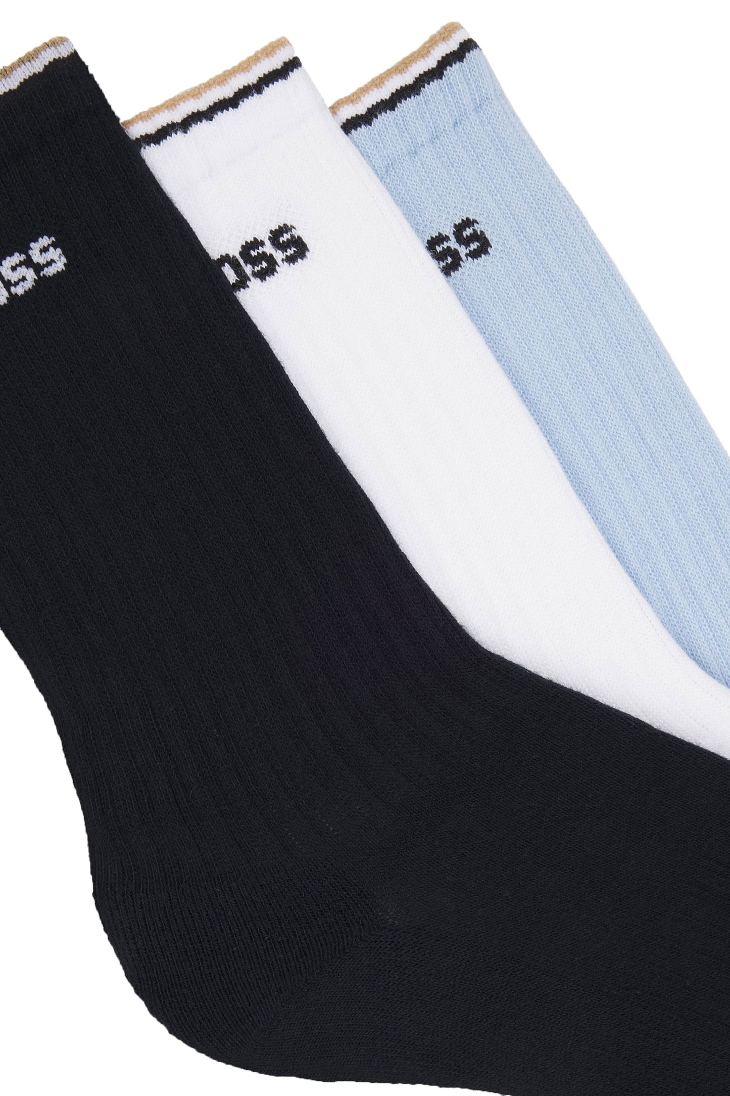 Lot de 3 paires de chaussettes côtelées Boss Strike bleu pâle/bleu marine/blanc