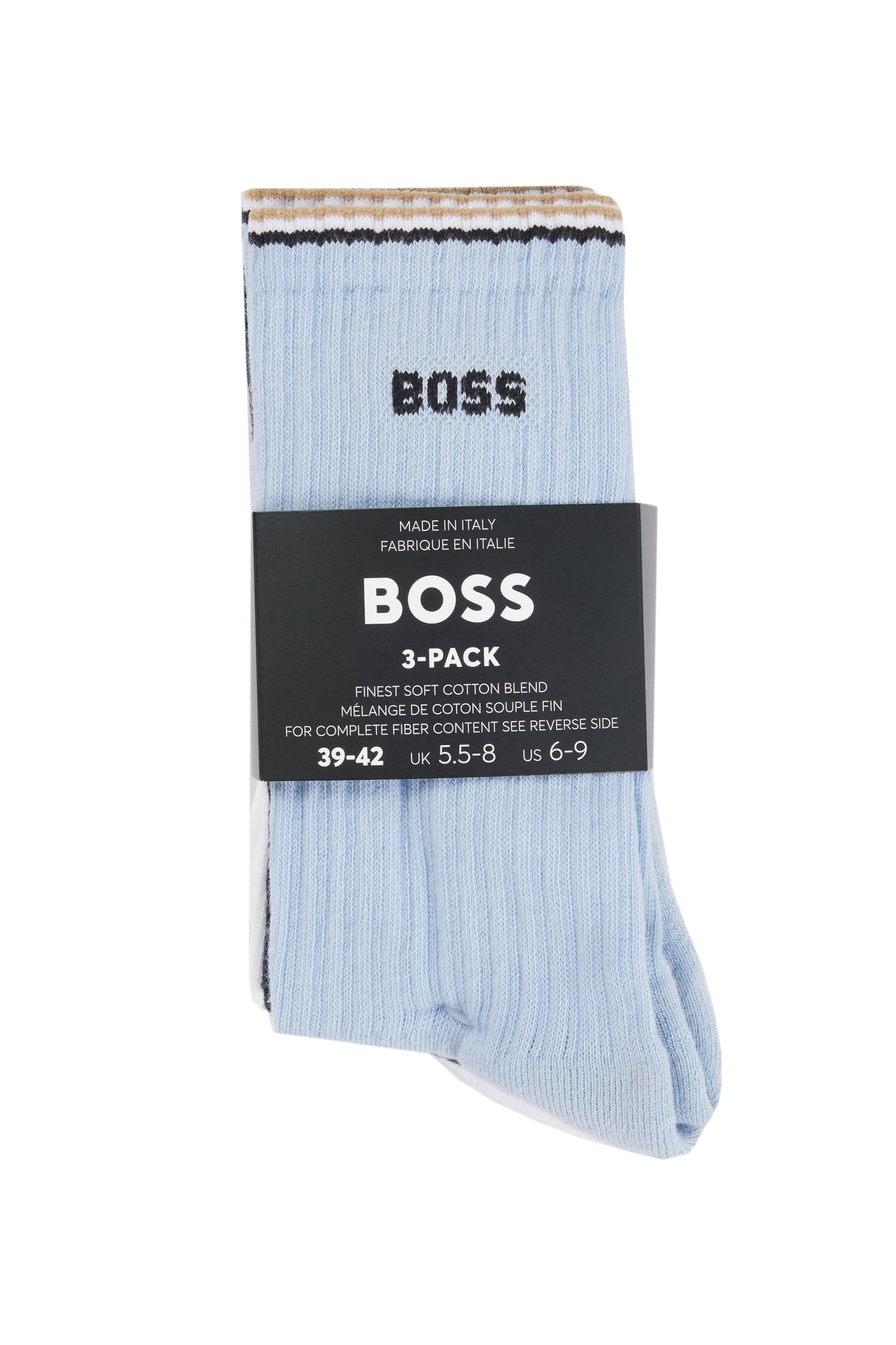 Lot de 3 paires de chaussettes côtelées Boss Strike bleu pâle/bleu marine/blanc