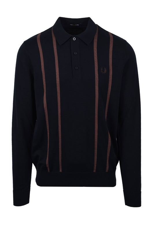 Polo in maglia a righe verticali Fred Perry blu navy