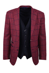 Mazzelli Jacket And Waistcoat Plum/Navy Check Mazzelli