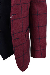 Mazzelli Jacket And Waistcoat Plum/Navy Check Mazzelli