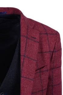Mazzelli Jacket And Waistcoat Plum/Navy Check Mazzelli