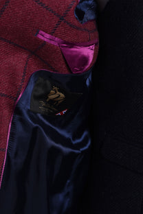 Mazzelli Jacket And Waistcoat Plum/Navy Check Mazzelli