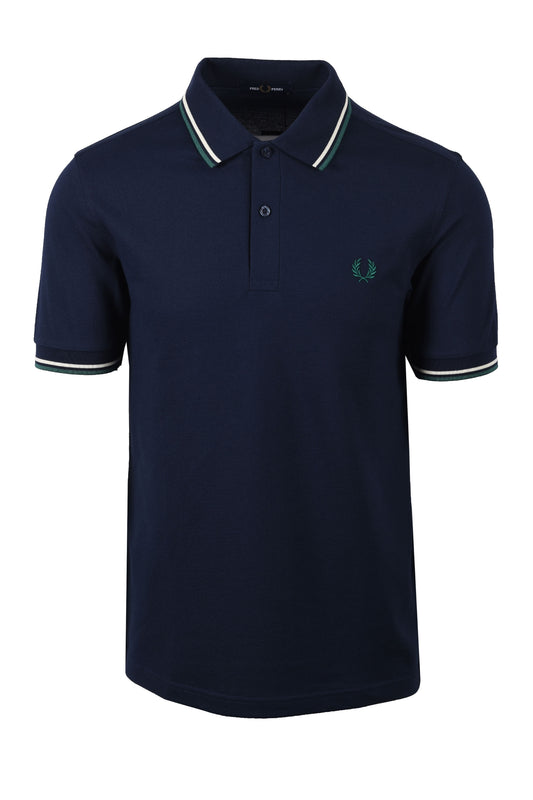 Fred Perry Twin Tipped Polo Carbonio scuro/Ecru/Verde
