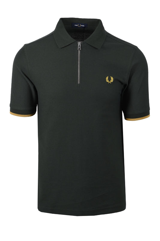 Polo con zip e collo in piqué Fred Perry Court Green