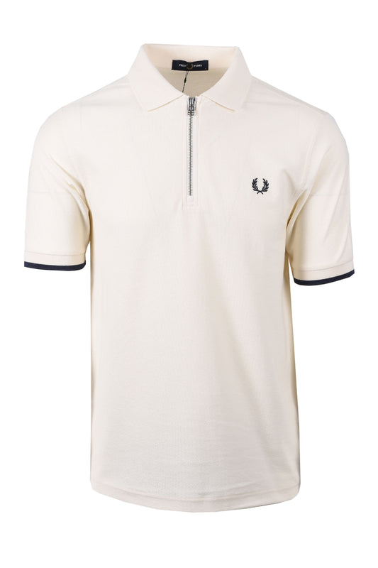 Polo Fred Perry Crepe Piqué con zip Ecru