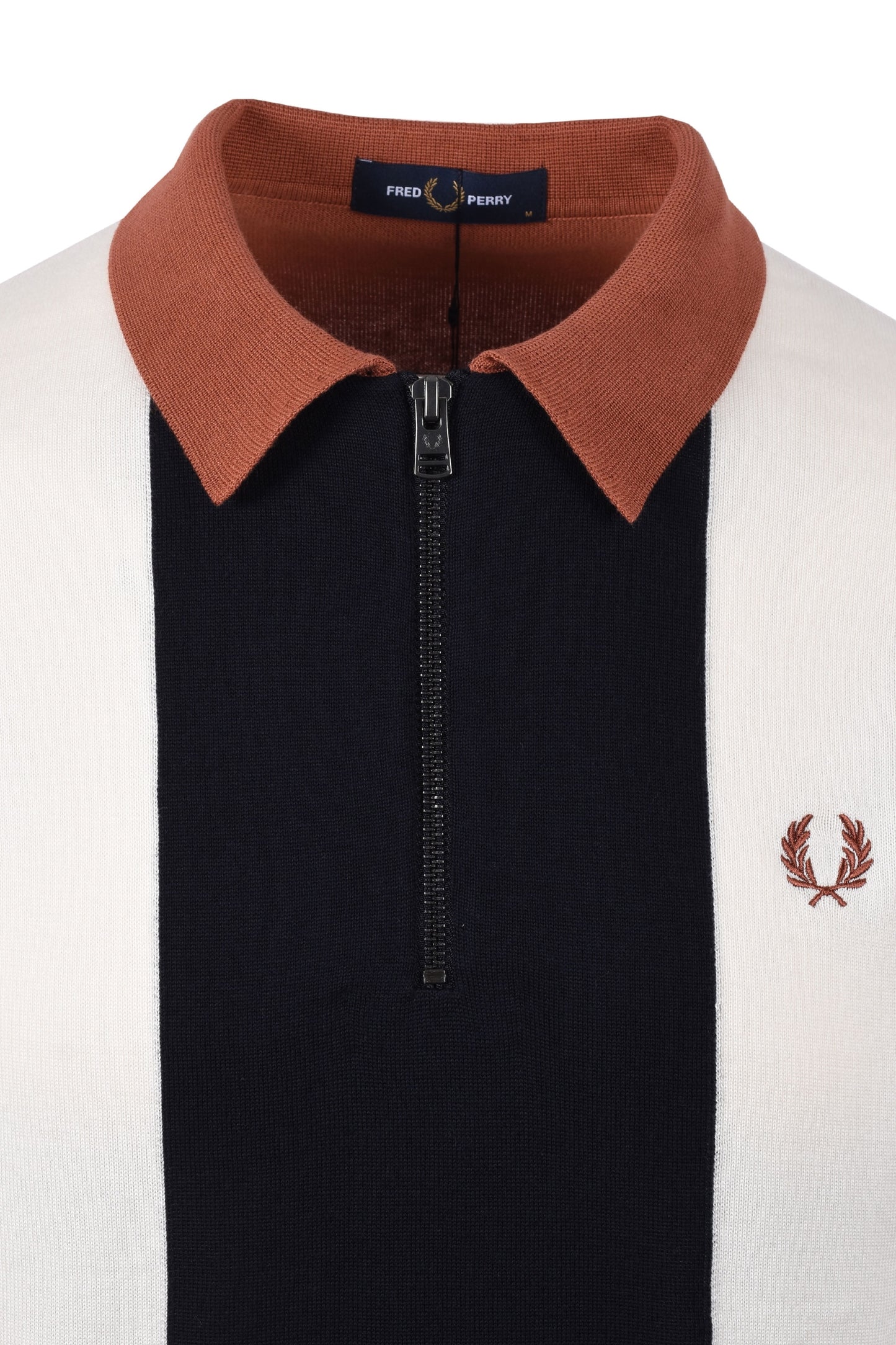 Polo a righe verticali con zip Fred Perry Cannella/Blu navy/Ecru