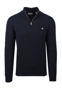 Gant Cotton Cable Half Zip Knitwear Evening Blue Gant