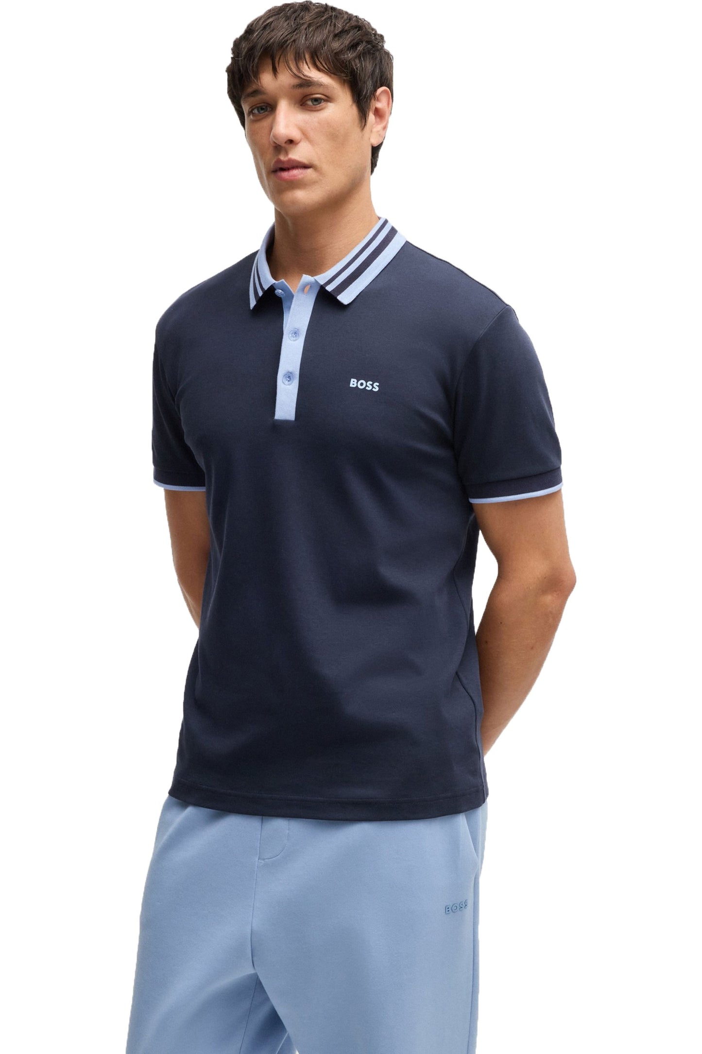 Polo Paule Tape bleu foncé de Boss