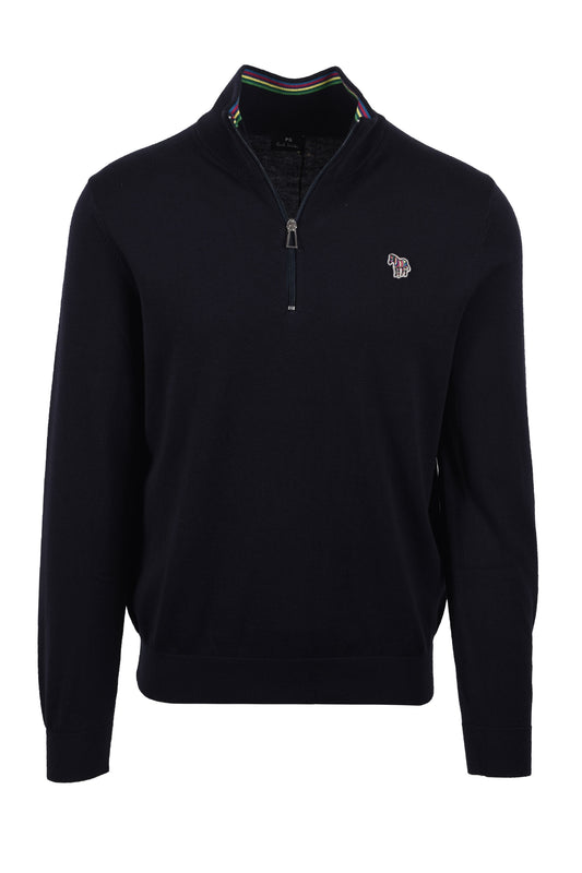Sweat-shirt à col zippé avec logo zèbre Paul Smith bleu marine foncé