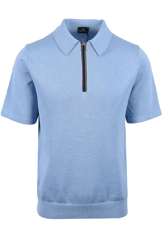 Paul Smith Zip Neck Maglia Polo Azzurro Chiaro