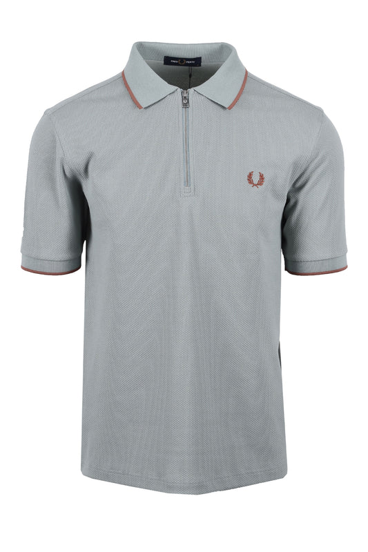 Polo Fred Perry Textured Zip Neck Argento Blu