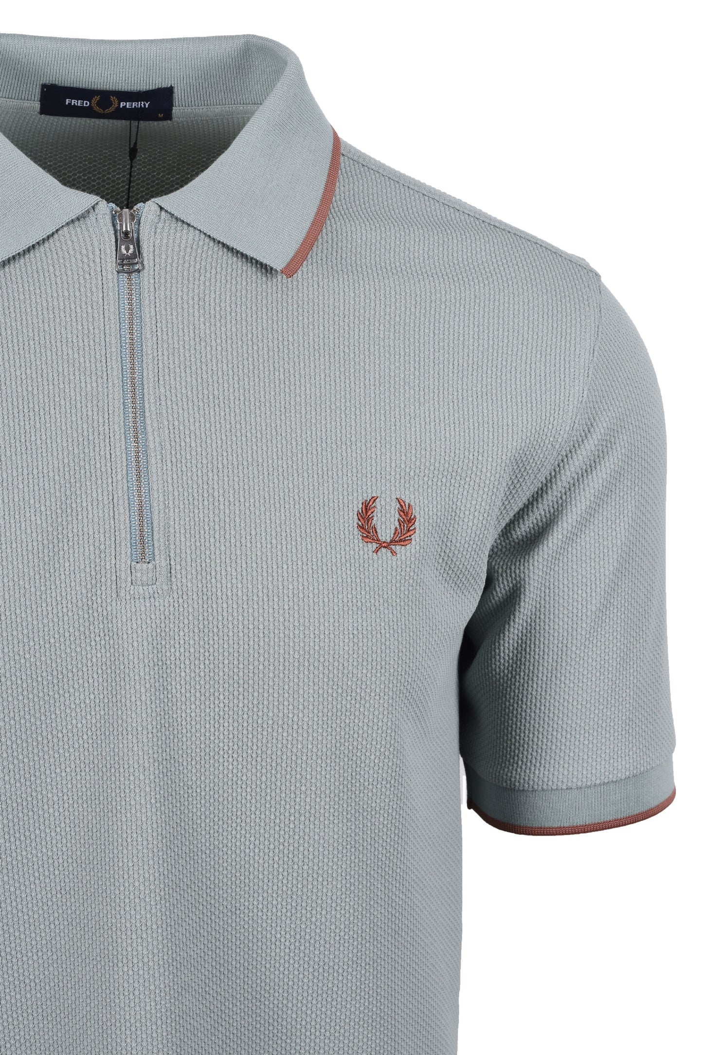 Polo Fred Perry Textured Zip Neck Argento Blu