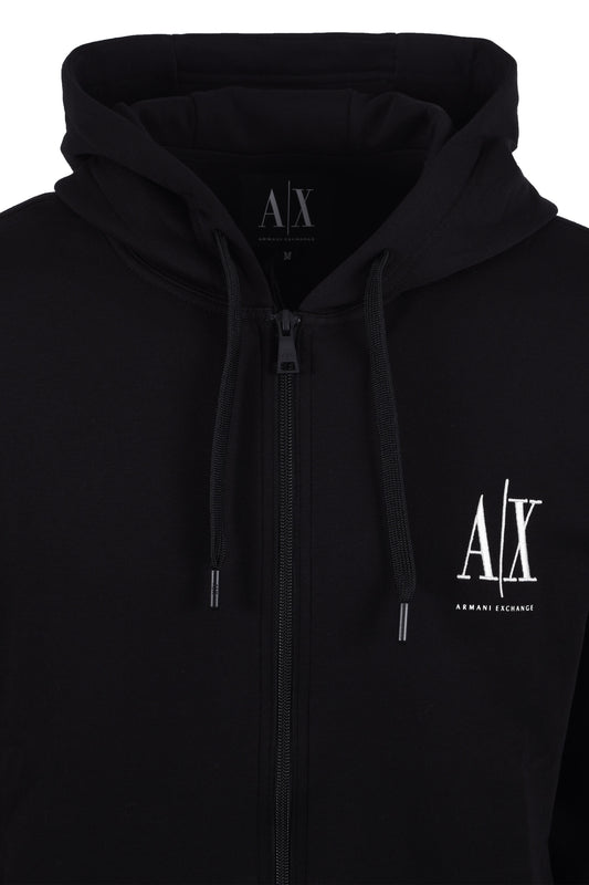 Felpa con cappuccio e zip intera in jersey Armani Exchange nera