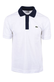 Lacoste Short Sleeved Contrast Collar Polo White/Navy Blue Lacoste