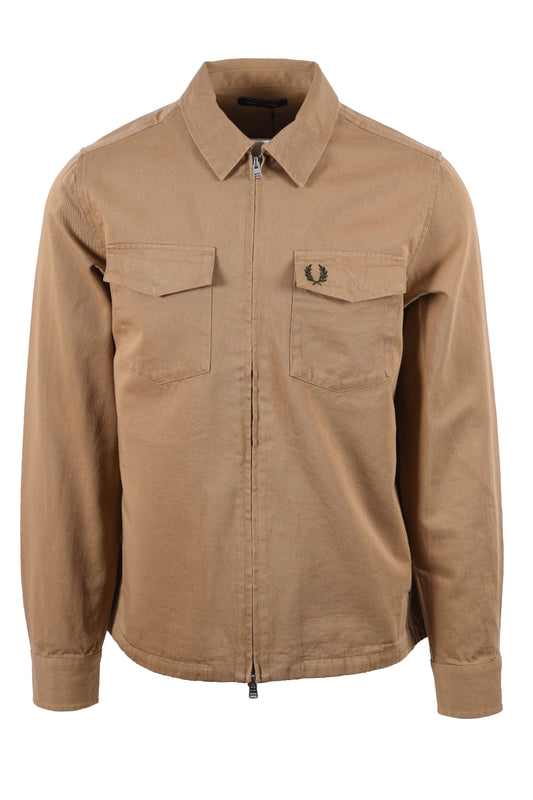 Fred Perry Twill Zip Through Overshirt Warm Stone