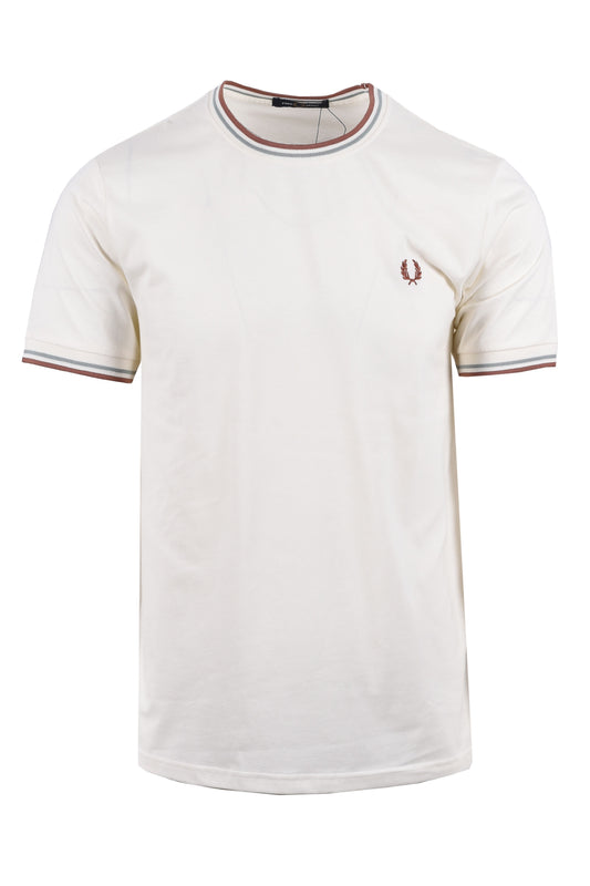 Fred Perry Twin Tipped T-shirt Ecru/Silver Blue/Cinnamon