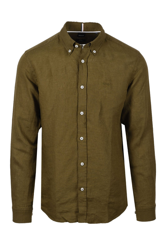 Boss H-roan-bd-e-c1-243 Linen Shirt Dark Green