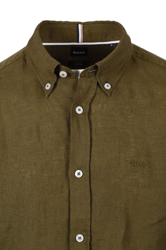 Boss H-roan-bd-e-c1-243 Linen Shirt Dark Green
