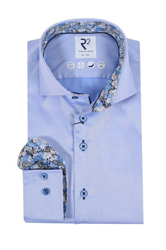 R2 Cut Away Collar Long Sleeved Shirt Light Blue