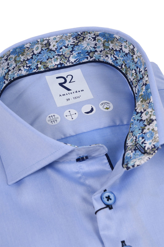 R2 Cut Away Collar Long Sleeved Shirt Light Blue