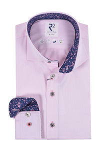 R2 Cut Away Collar Long Sleeved Shirt Pink with Navy Trim R2