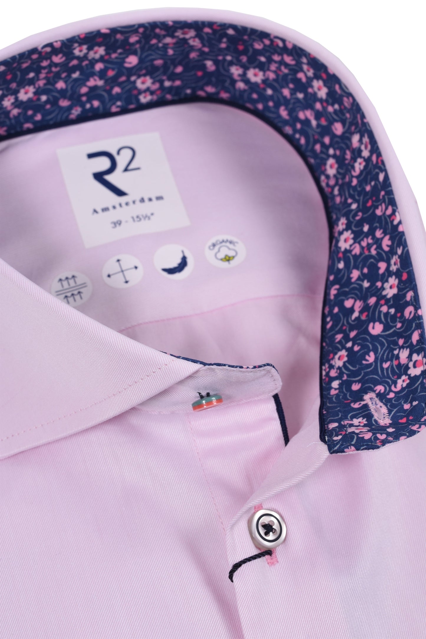 R2 Cut Away Collar Long Sleeved Shirt Pink with Navy Trim