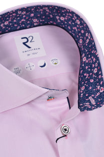 R2 Cut Away Collar Long Sleeved Shirt Pink with Navy Trim R2