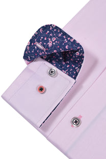 R2 Cut Away Collar Long Sleeved Shirt Pink with Navy Trim R2