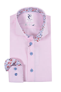 R2 Cut Away Collar Long Sleeved Shirt Pink with Blue Floral Trim R2
