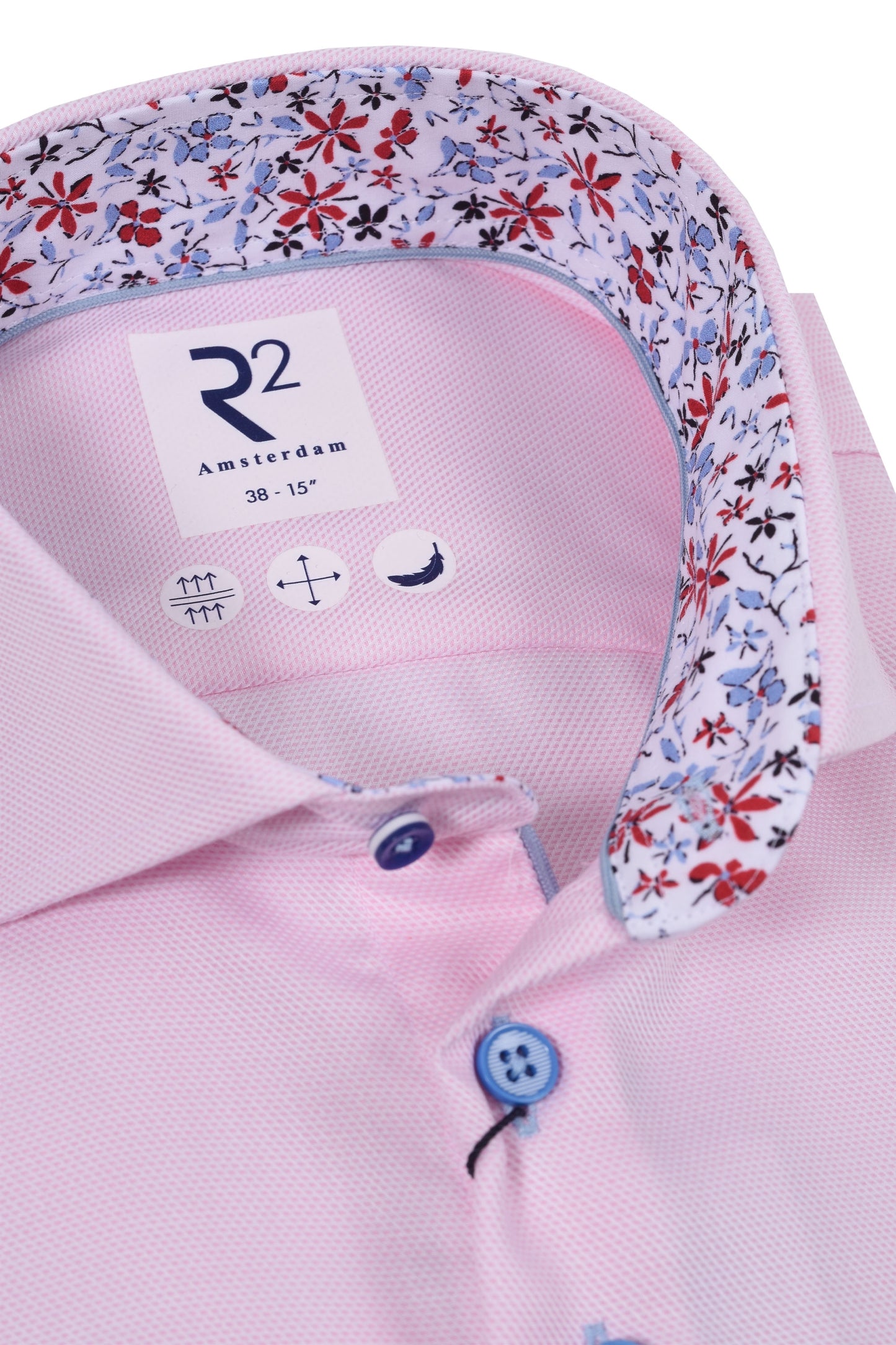 R2 Cut Away Collar Long Sleeved Shirt Pink with Blue Floral Trim
