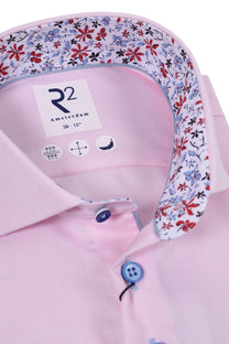R2 Cut Away Collar Long Sleeved Shirt Pink with Blue Floral Trim R2