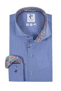 R2 Cut Away Collar Long Sleeved Shirt Blue Check R2