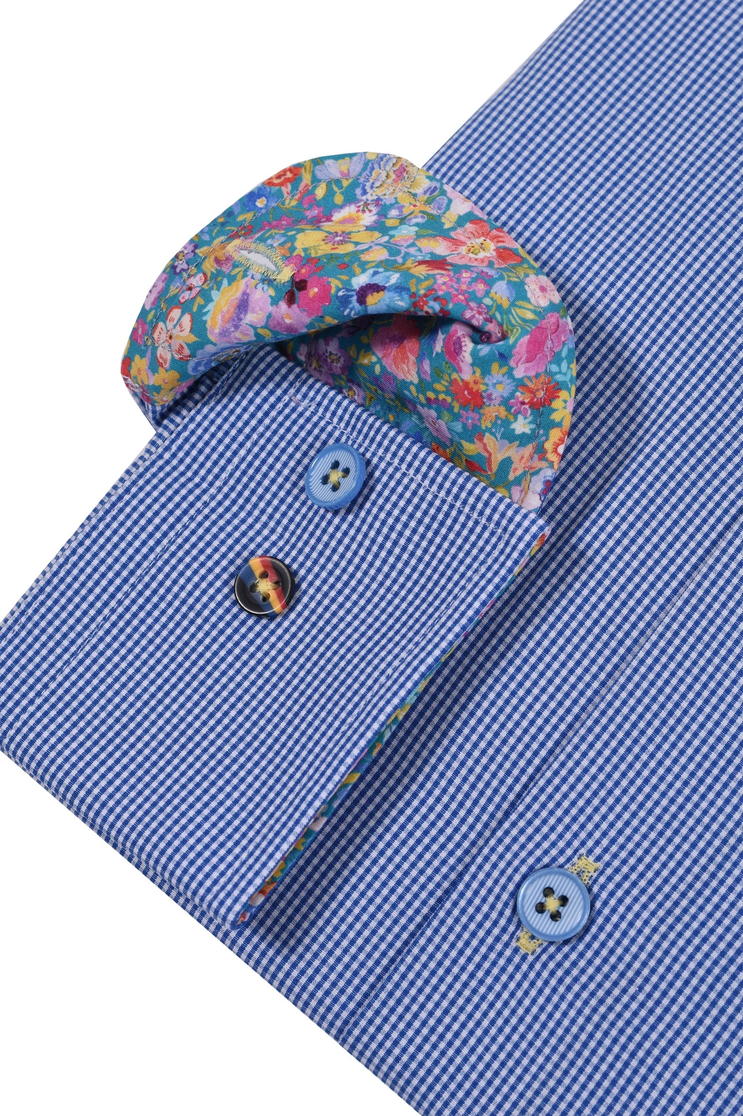R2 Cut Away Collar Long Sleeved Shirt Blue Check
