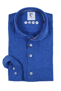 R2 Cut Away Collar Linen Long Sleeved Shirt Cobalt R2