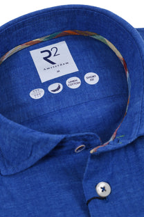 R2 Cut Away Collar Linen Long Sleeved Shirt Cobalt R2