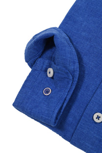 R2 Cut Away Collar Linen Long Sleeved Shirt Cobalt R2