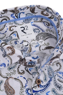 R2 Linen Paisley Print Shirt White Patterned R2