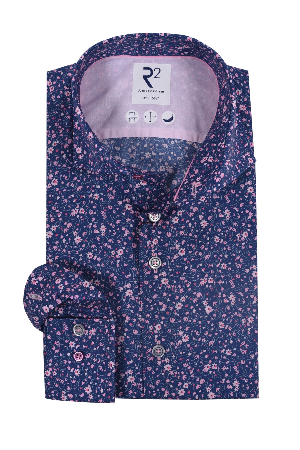 R2 Cutaway Collar Liberty Print Shirt Navy & Pink R2