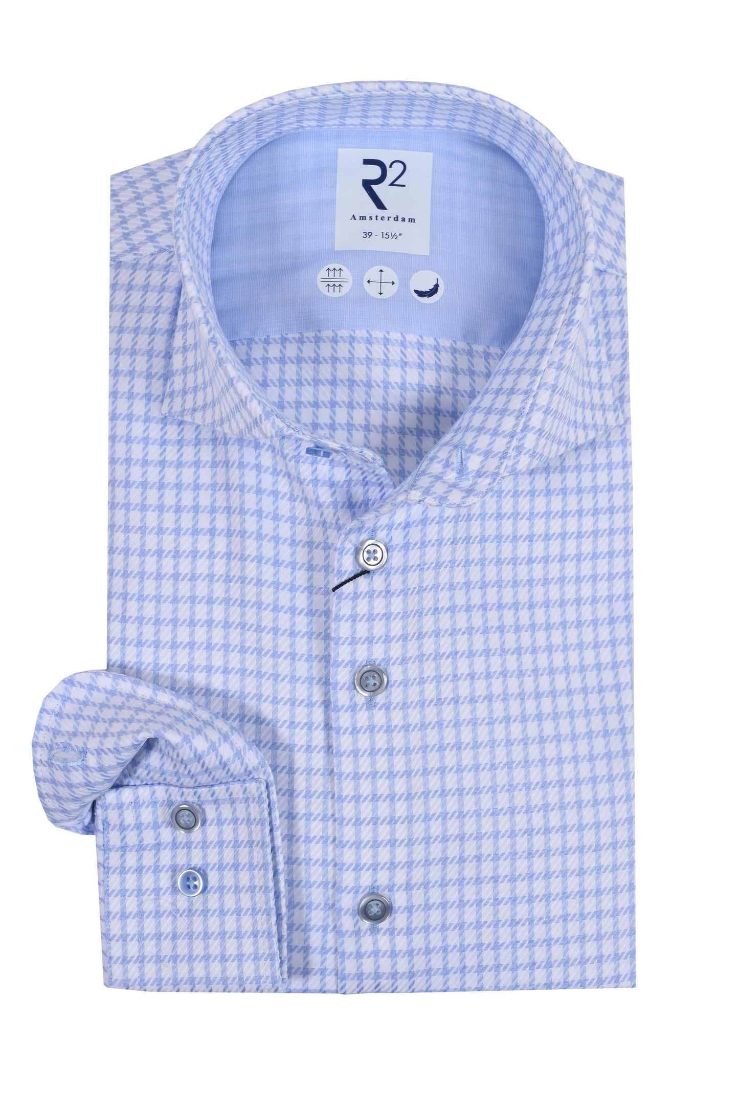 R2 Cut Away Check Shirt Light Blue