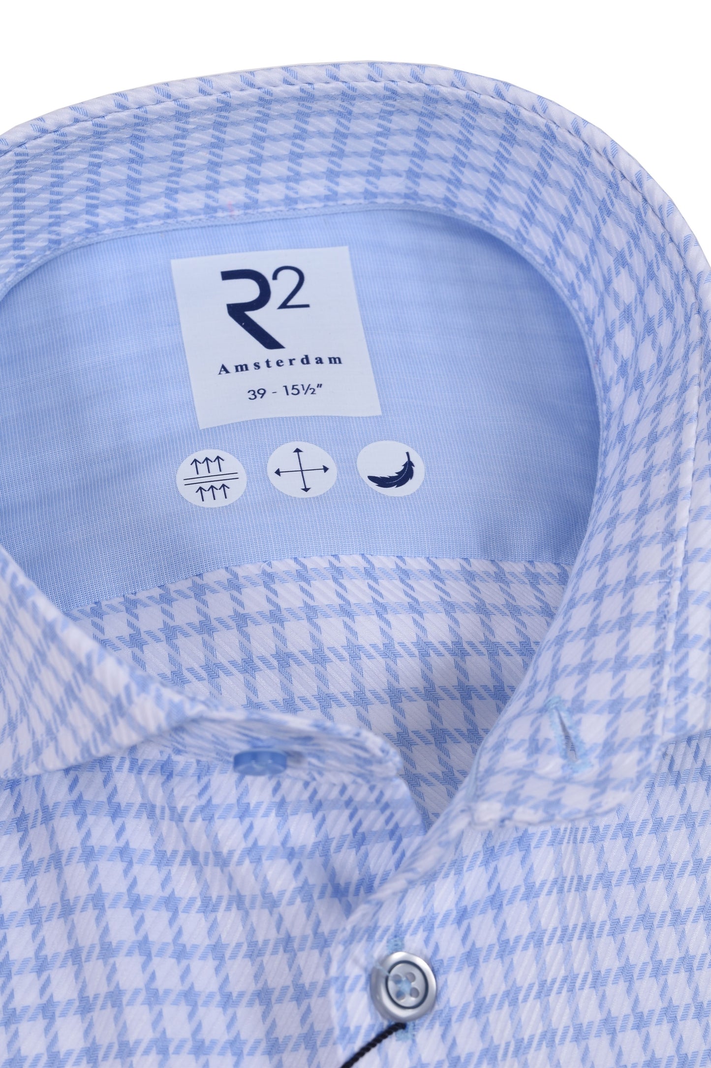 R2 Cut Away Check Shirt Light Blue