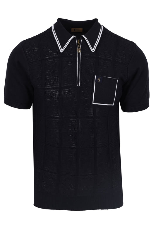 Gabicci Vintage Marr Knitted Zipped Polo Shirt Navy