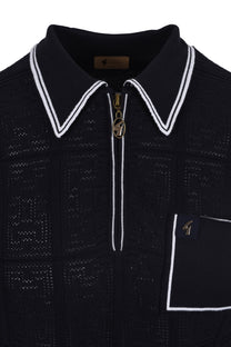 Gabicci Vintage Marr Knitted Zipped Polo Shirt Navy Gabicci Vintage