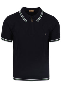 Gabicci Vintage Moore Knitted Polo Shirt Navy Gabicci Vintage
