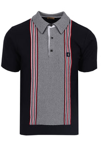 Gabicci Vintage Hadon Knitted Polo Shirt Navy Gabicci Vintage