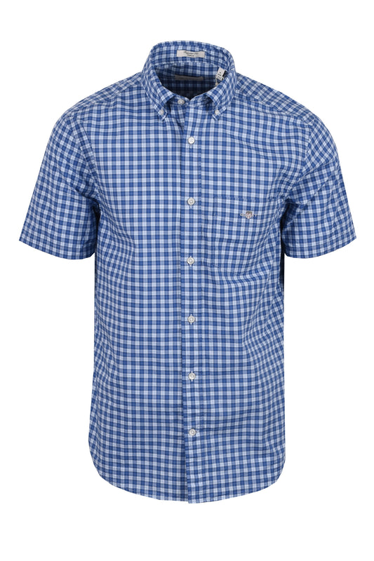 Gant Reg Classic Poplin Check Short Sleeved Shirt Rich Blue