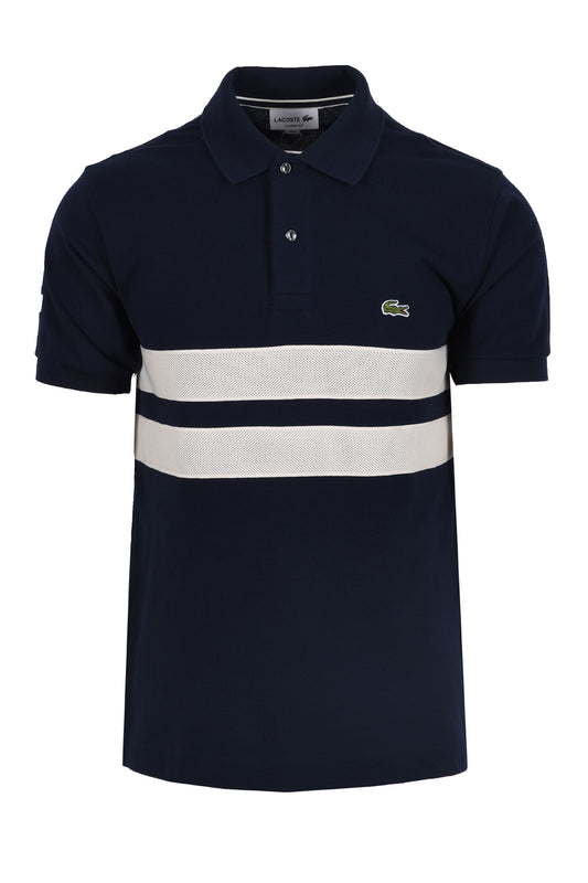 Lacoste Pique Stripe Polo Shirt Navy Blue