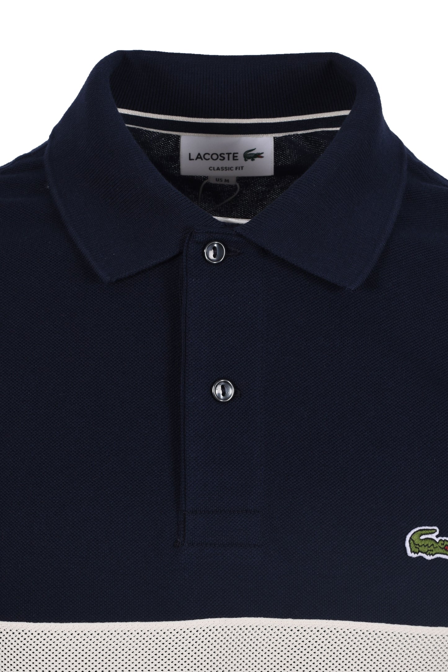 Lacoste Pique Stripe Polo Shirt Navy Blue